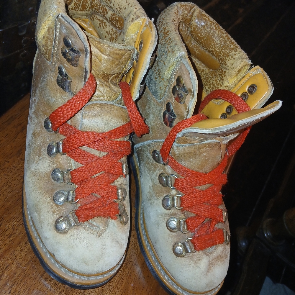 Vintage Hiking Boots with Red Laces